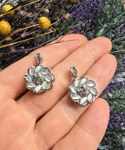 Çark Sedef Yapraklı Papatya Silver Charm