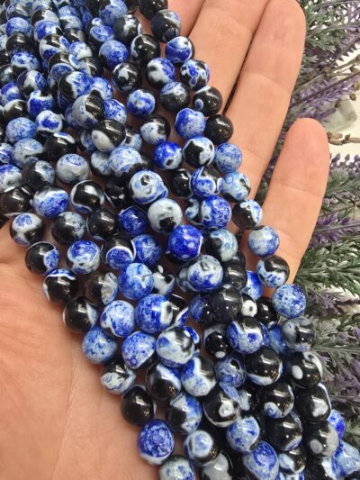 8 MM Küre Mavi Parçalı Siyah Akik - Görsel 2