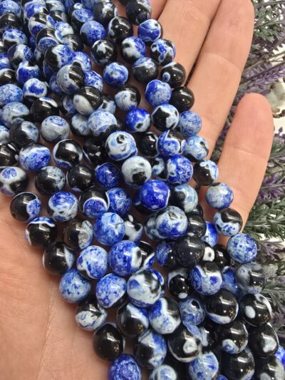 8 MM Küre Mavi Parçalı Siyah Akik