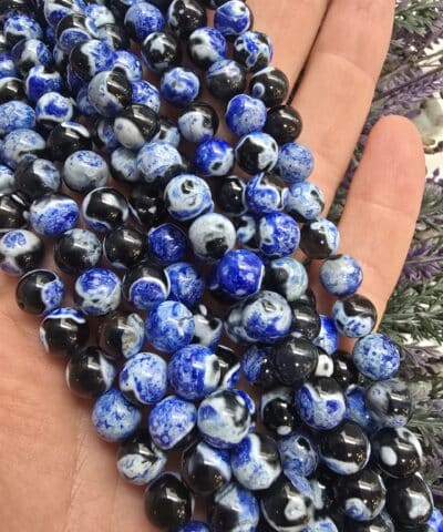 8 MM Küre Mavi Parçalı Siyah Akik