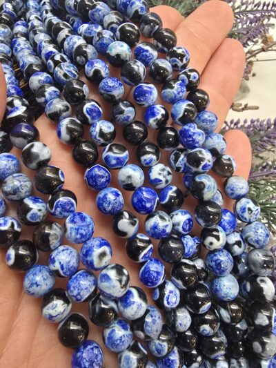8 MM Küre Mavi Parçalı Siyah Akik - Görsel 3