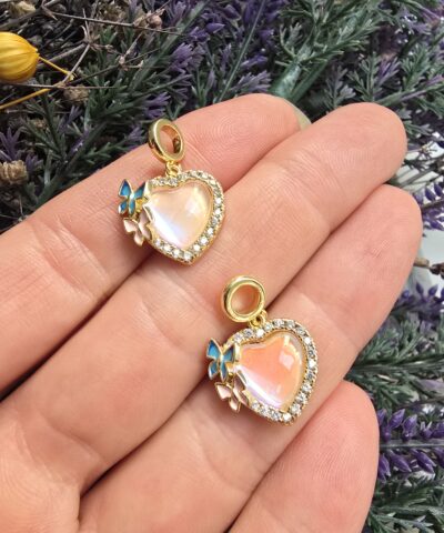 Pembe Sedef Kalp Kelebekli Charm