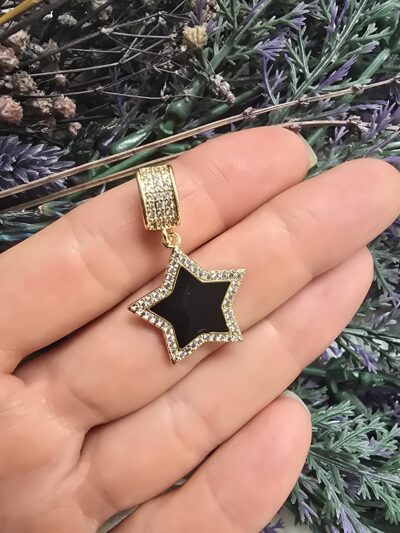 Siyah Mineli Yildiz Zirkon Tasli Kolye Ucu