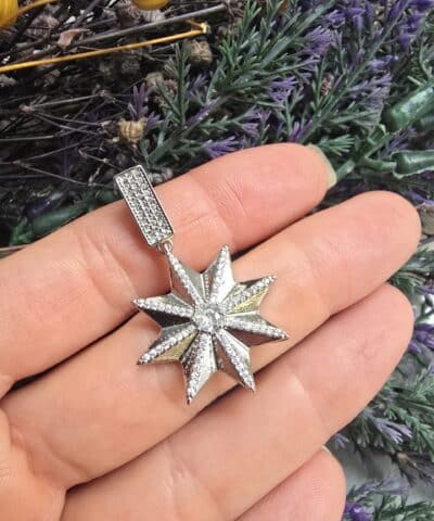 Zirkon Tasli Buyuk Yildiz Kolye Ucu Gumus