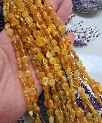 Seffaf Sarı Amorf Kehribar Uzun Dizi 45 CM