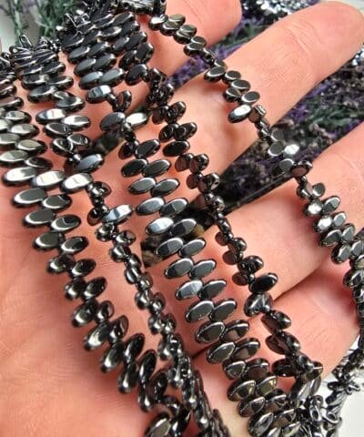 3x5 MM Tila Çift Delikli Hematit Doğal Taş - Füme