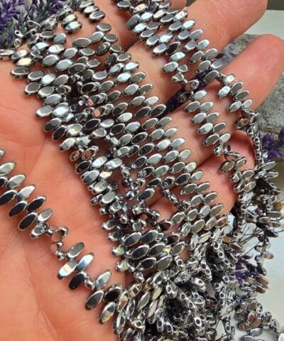3x5 MM Tila Çift Delikli Hematit Doğal Taş - Gümüş