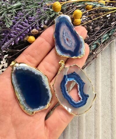 Mavi Dilim Akik Kolye Ucu