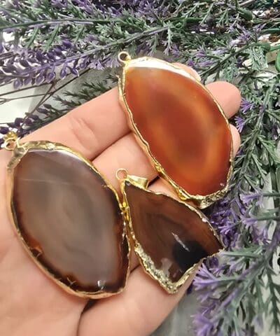 Kahve Dilim Akik Kolye Ucu