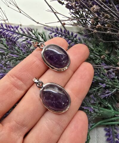 Oval Ametist Doğal Taş Kolye Ucu