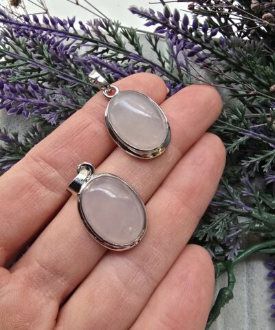 Oval Pembe Kuvars Doğal Taş Kolye Ucu