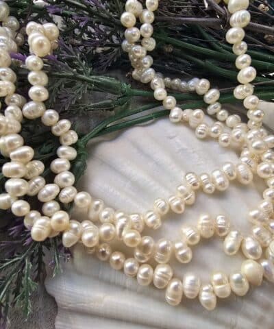 6x4 Mm Ekru Yandan Delikli Oval İnci