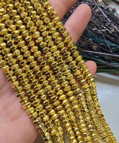 Petek Rondela Hematit Dogal Tas 5x5 Parlak Gold