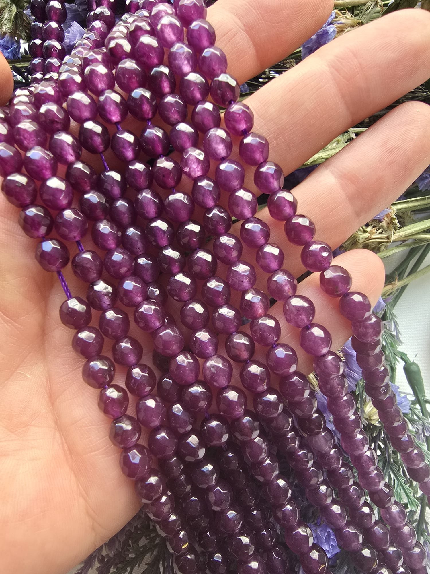 6 MM Fasetli Küre Ametist Renkli Ceyt Taşı - Görsel 3