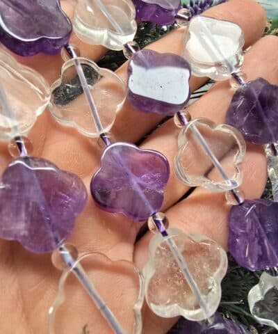 18 Mm Yonca Kesim Dogal Ametist Ve Kristal Kuvars Tasi 2