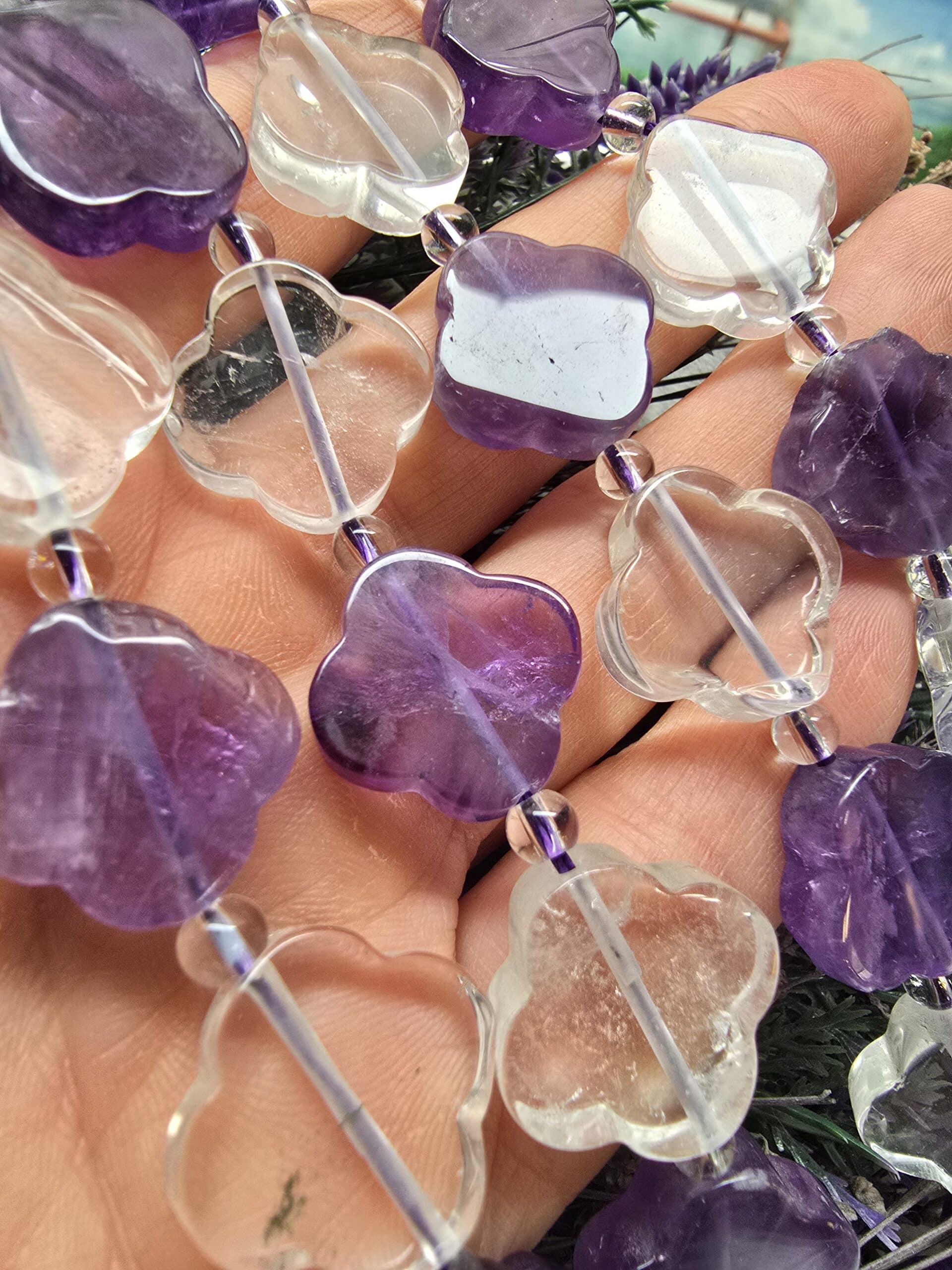 18 Mm Yonca Kesim Dogal Ametist Ve Kristal Kuvars Tasi 2