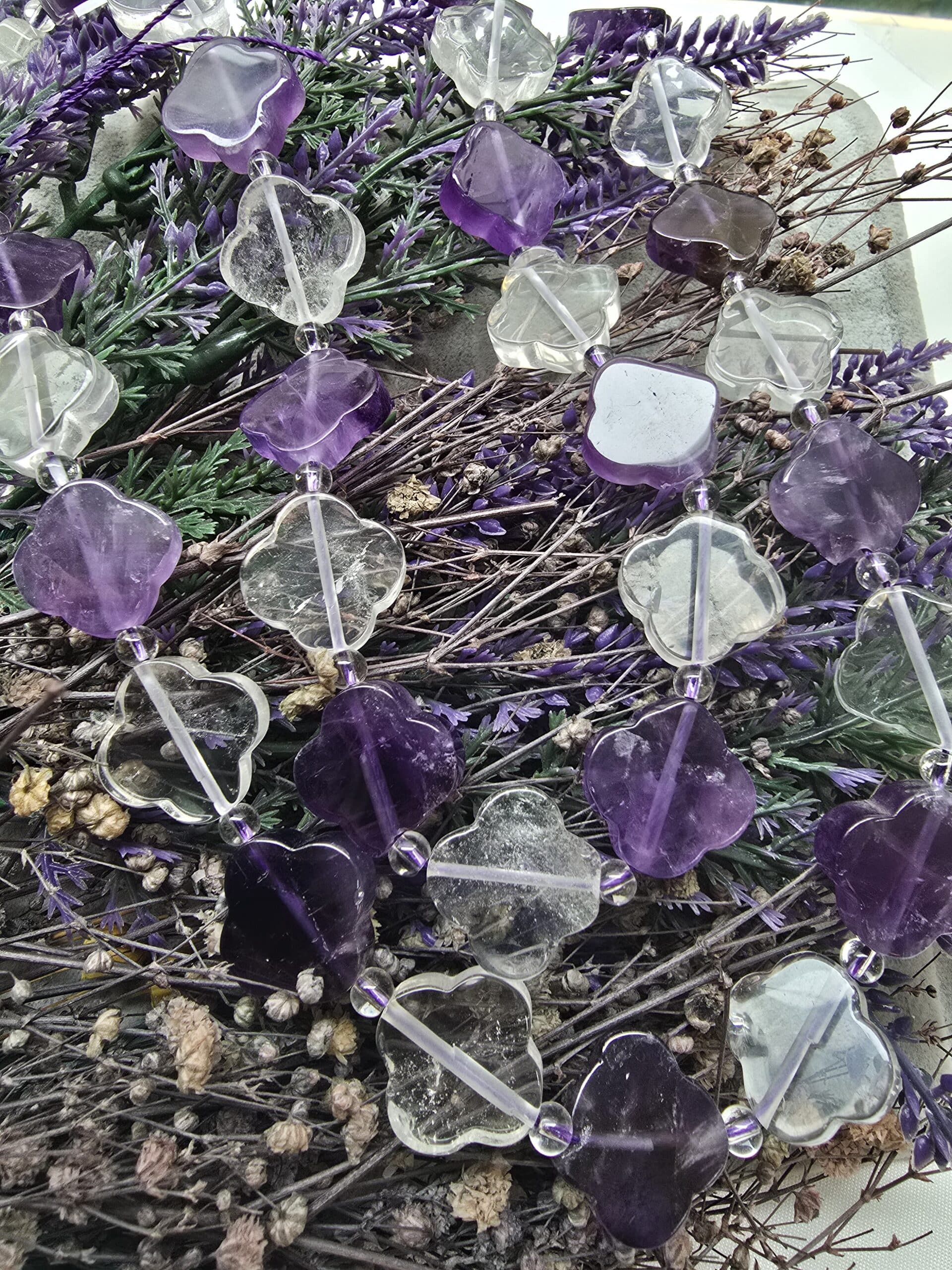 18 Mm Yonca Kesim Dogal Ametist Ve Kristal Kuvars Tasi 3