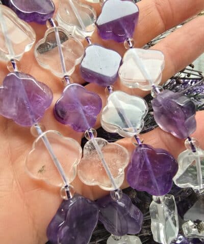 18 Mm Yonca Kesim Dogal Ametist Ve Kristal Kuvars Tasi 4