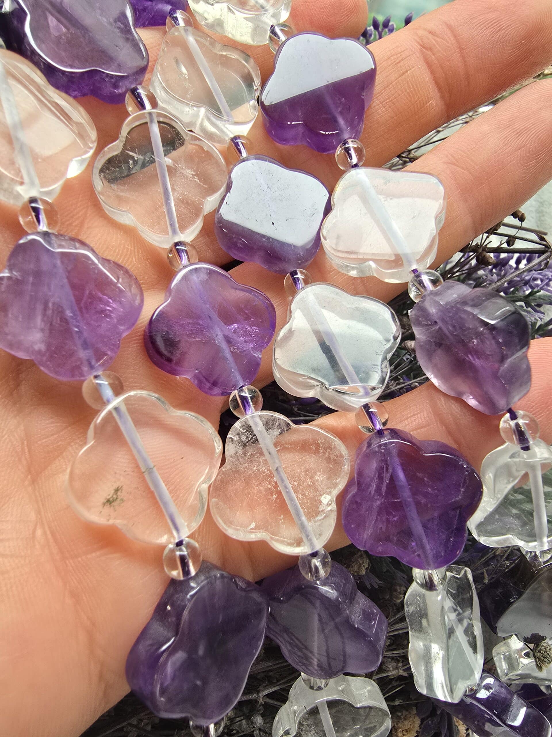 18 Mm Yonca Kesim Dogal Ametist Ve Kristal Kuvars Tasi 4