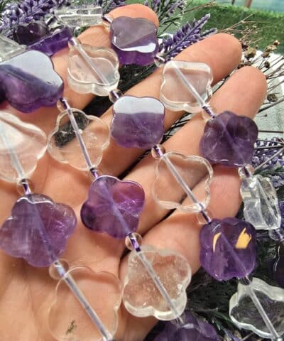 18 Mm Yonca Kesim Dogal Ametist Ve Kristal Kuvars Tasi
