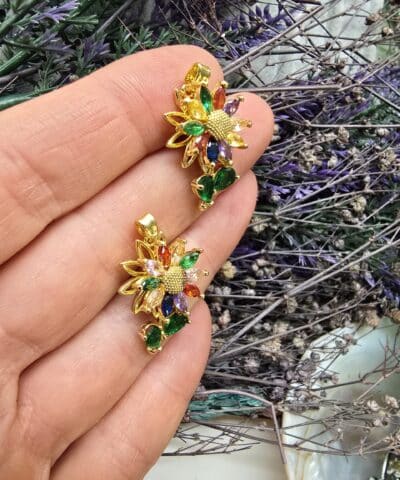 Renkli Cicek Cark Zirkon Tasli Charm 2