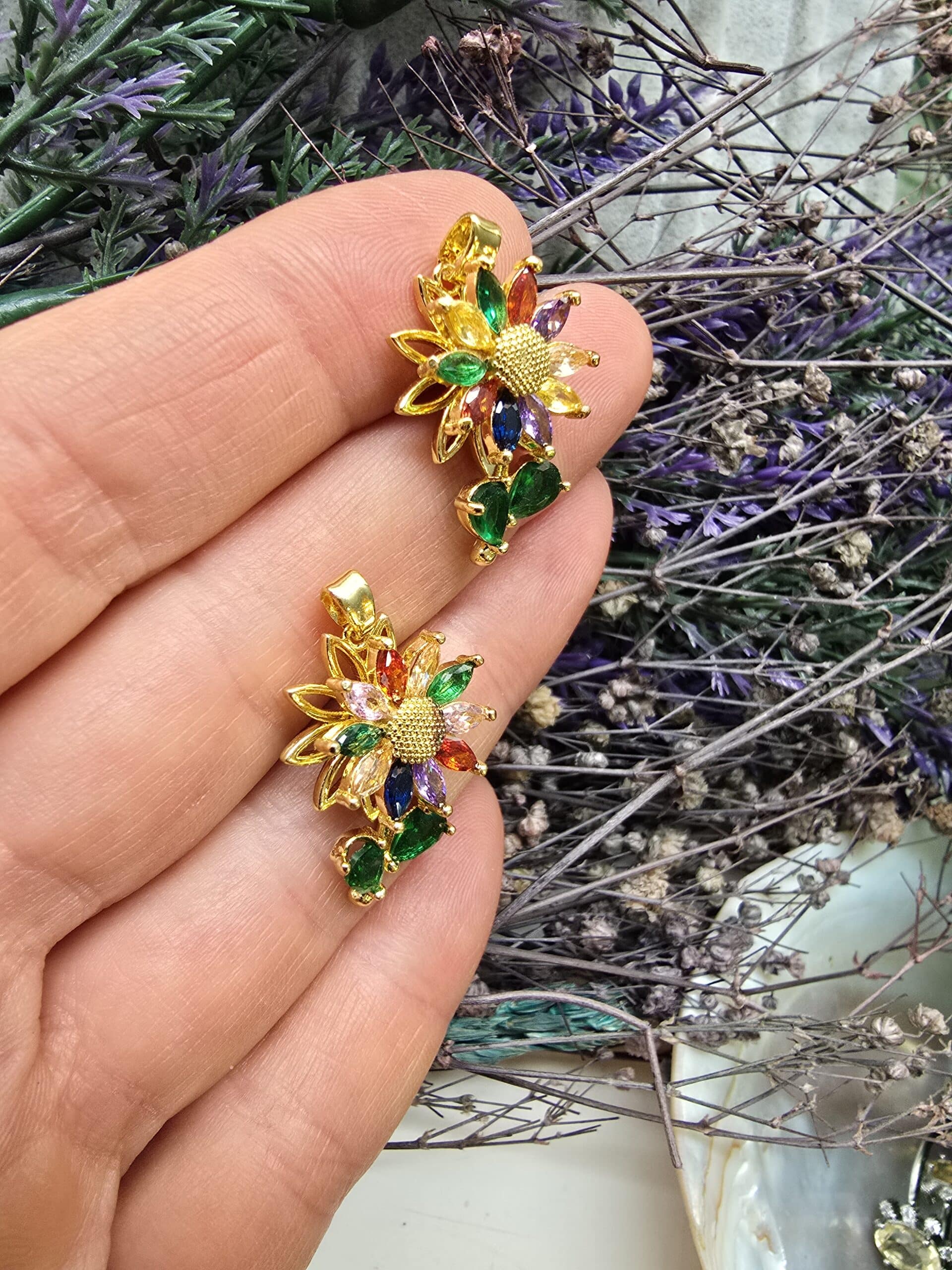 Renkli Cicek Cark Zirkon Tasli Charm 2