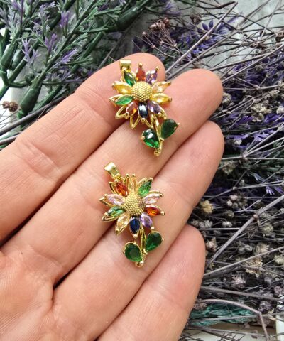 Renkli Cicek Cark Zirkon Tasli Charm 4