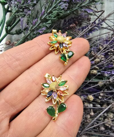 Renkli Cicek Cark Zirkon Tasli Charm 5