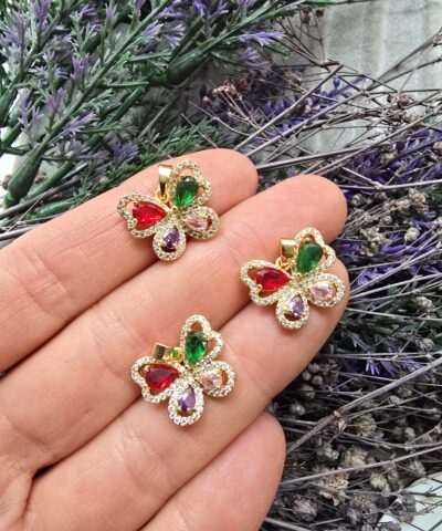 Renkli Kelebek Zirkon Tasli Charm