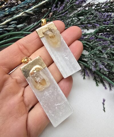 Sitrin Taşlı Çubuk Selenit Taşı Kolye Ucu