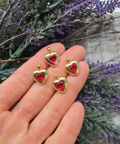 Kırmızı Taşlı Kalp Charm Kolye Ucu