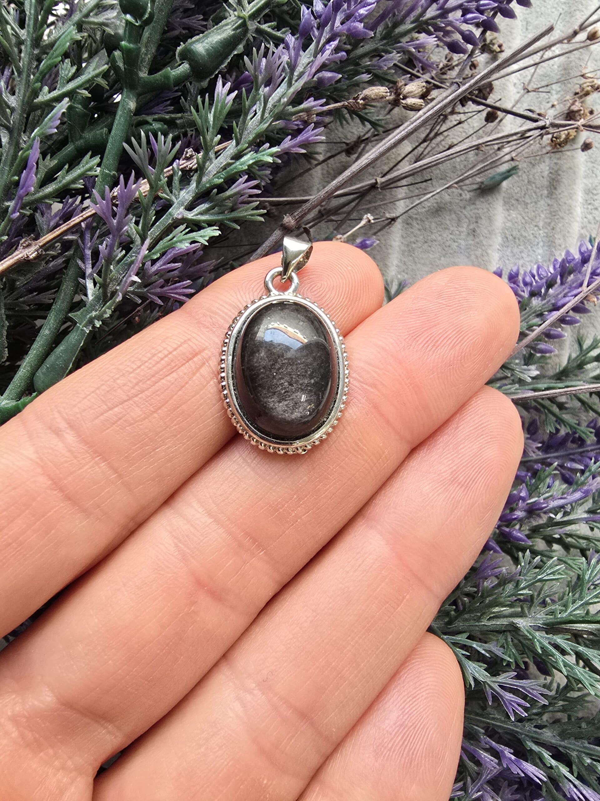 AAA Oval Obsidyen Taşı Kolye Ucu