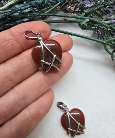 Cerceveli Kalp Akik Kolye Ucu