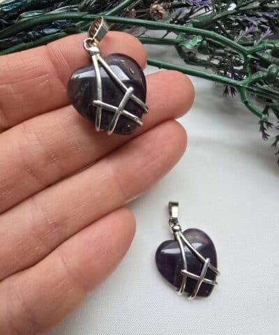 Cerceveli Kalp Ametist Kolye Ucu