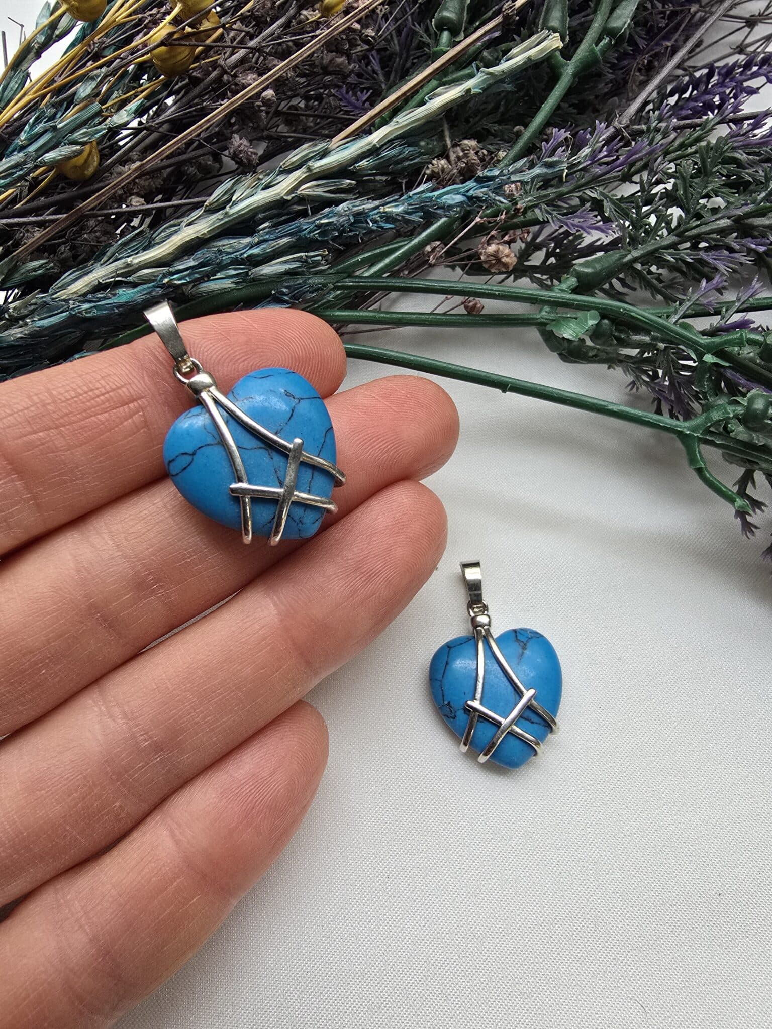 Cerceveli Kalp Firuze Kolye Ucu