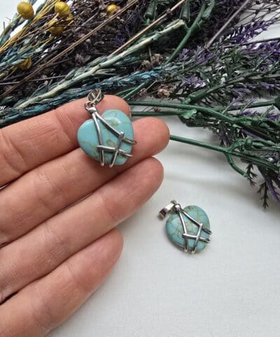 Cerceveli Kalp Turkuaz Kolye Ucu