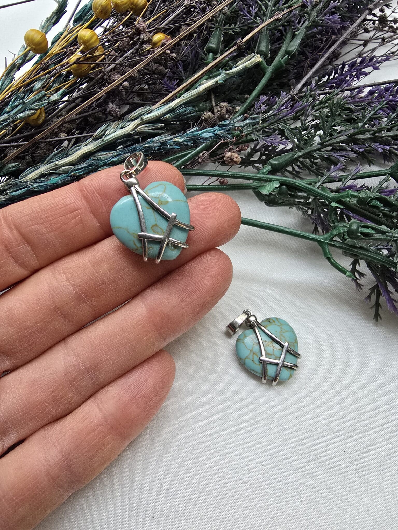 Cerceveli Kalp Turkuaz Kolye Ucu