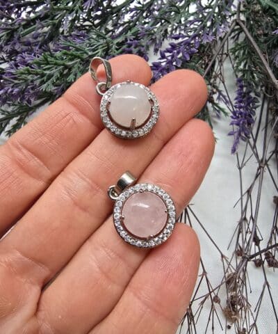 Zirkon Tasli Pembe Kuvars Tasi Kolye Ucu