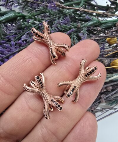8 MM Siyah Zirkon Taşlı Rose Renk Boncuk Ayıracı Ara Aparat