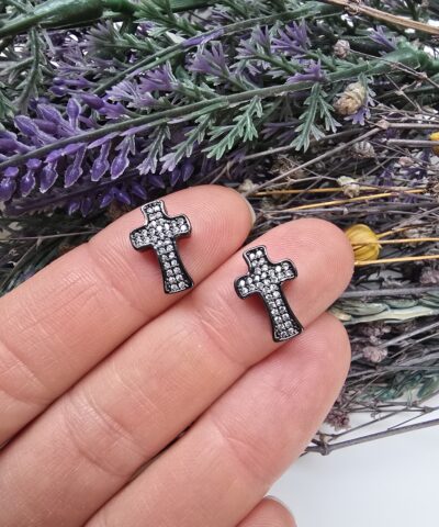 14 MM Beyaz Zirkon Taşlı Siyah Haç Ara Aparat