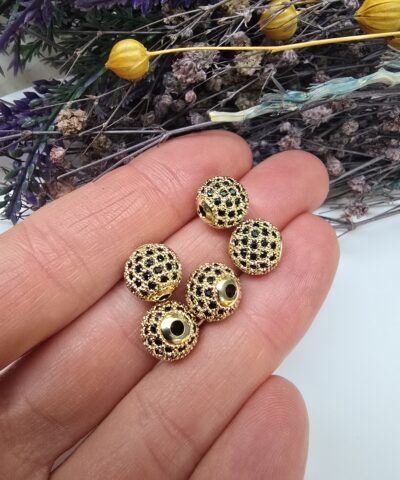 10 MM Siyah Zirkon Taşlı Altın Renkli Top Ara Aparat
