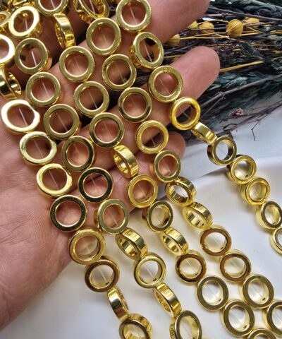 12 MM Halka Hematit Taşı - Parlak Gold