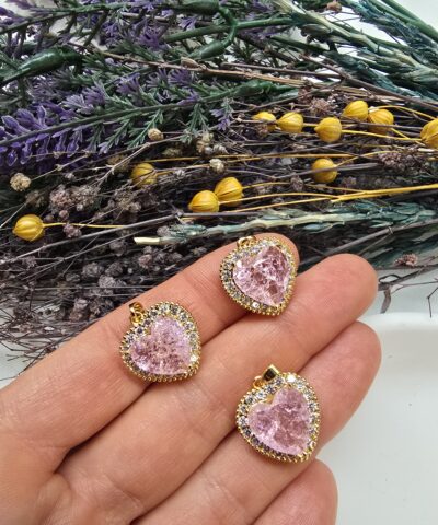 Premium Kalp Zirkon Taşlı Charm