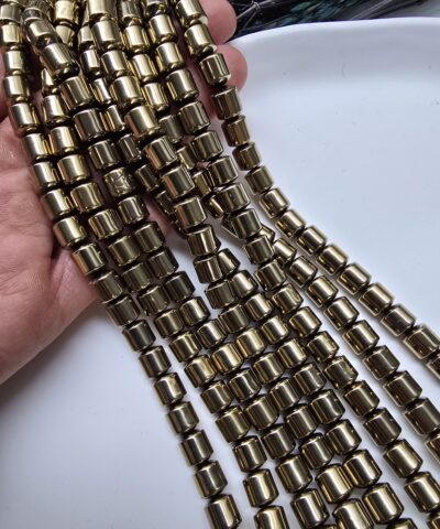 8x8 MM Silindir Hematit Doğal Taş Boncuk - Soft Gold