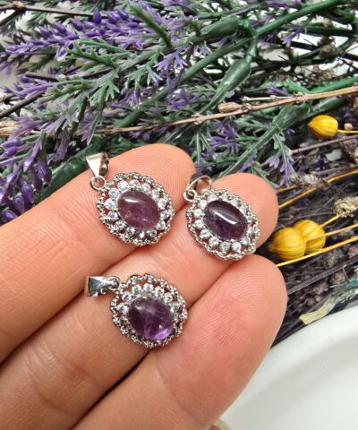 Zirkon Taşlı Ametist Kolye Ucu