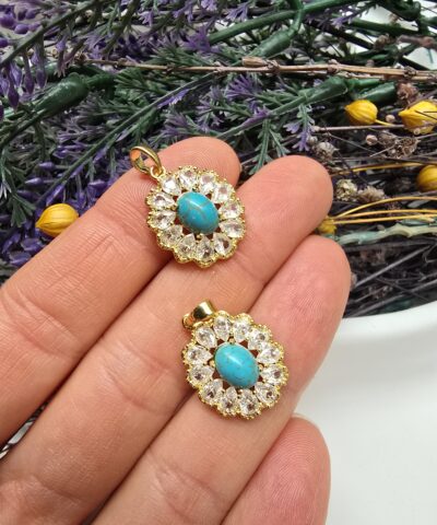 Zirkon Taşlı Turkuaz Kolye Ucu