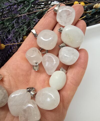 Amorf Tambur Kristal Kuvars Taşı Kolye Ucu