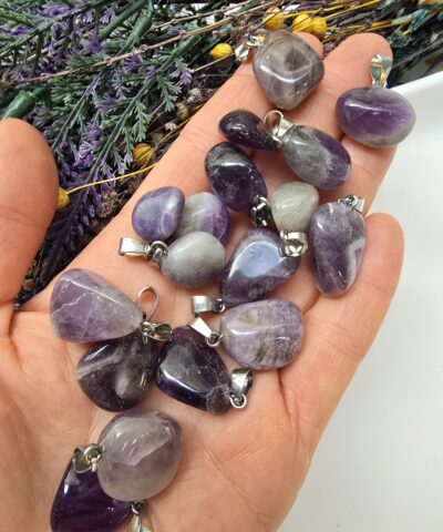 Oval Ametist Doğal Taş Kolye Ucu