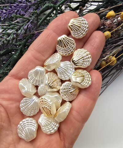 15 MM Altın Yaldızlı Deniz Kabuğu Akrilik Boncuk