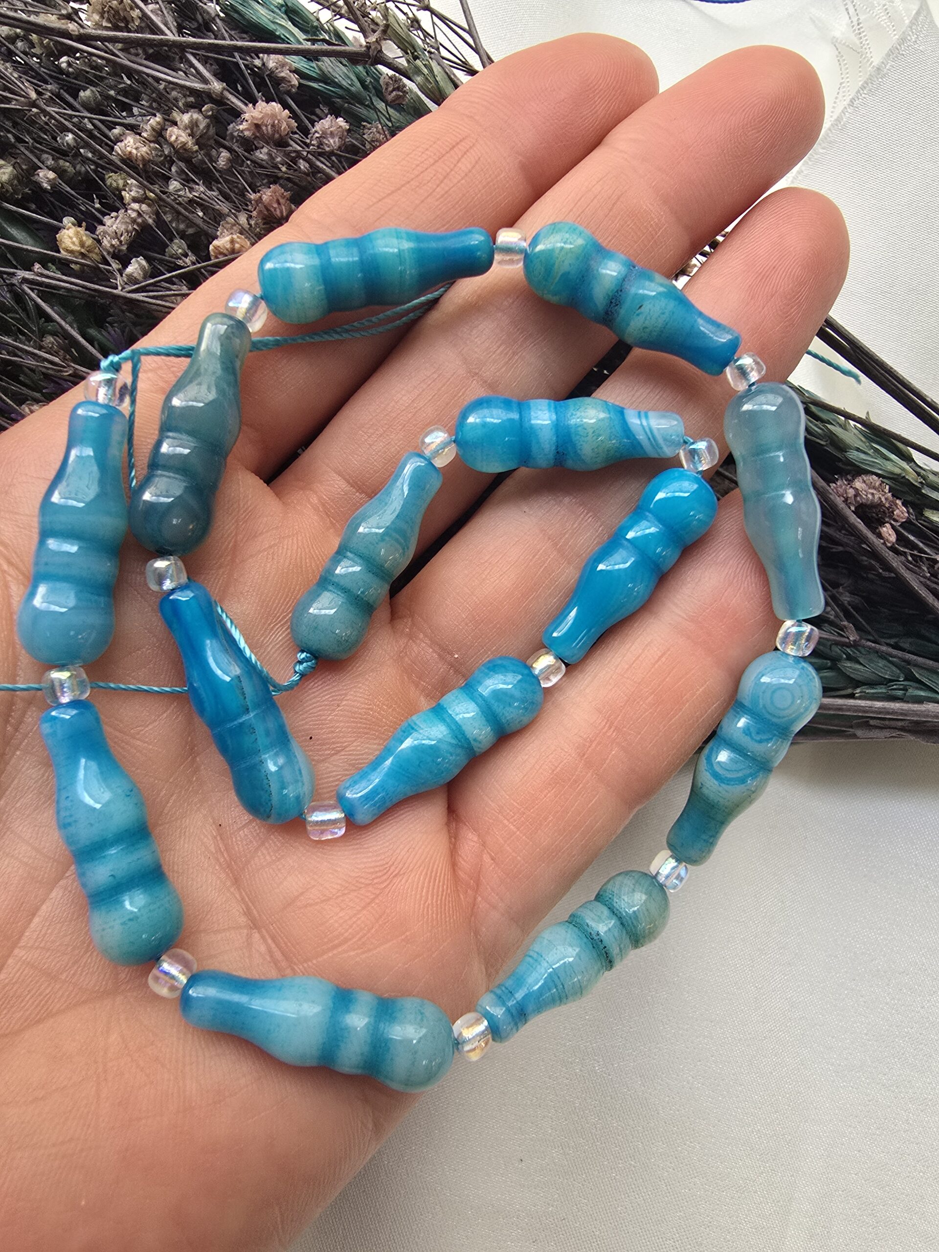 8x25 MM Tespih İmame Şekilli Mavi Akik Taşı